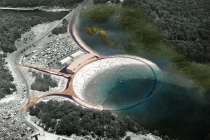 A conceptual rendering of a bathhouse designed for Lake Sebago.