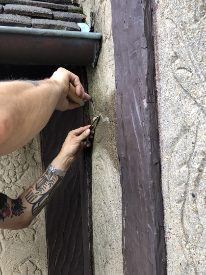 Patching a crack in a stucco panel 