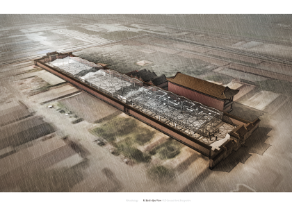 Bird’s-Eye View Rendering of the Archaeological Conservation Shed Project for the Remains of the East Courtyard of Ci'Ning Palace.