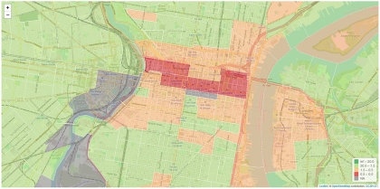 Map of Philadelphia with colored zones