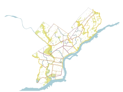 Rudimentary map of Philadelphia including green spaces.