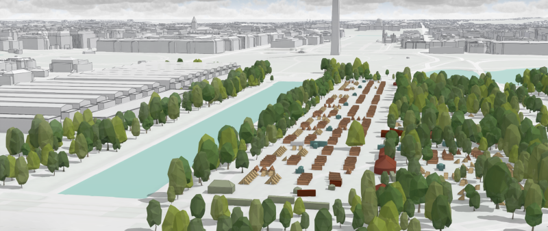 3D diagram of a series of structures in an urban setting