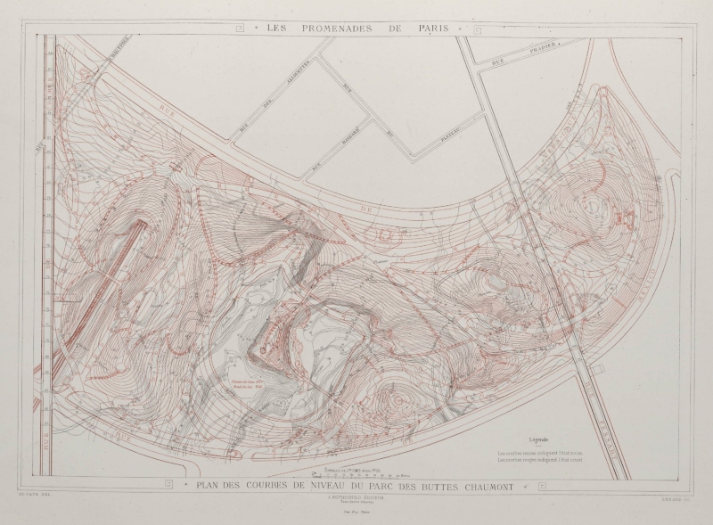 Les Promenades de Paris (1867–71) site plan by Jean-Charles Adolphe Alphand (1817–1891)