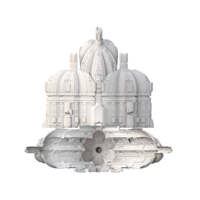 3D model of baroque era building. Model is all white which allows one to more easily see the elaborate details