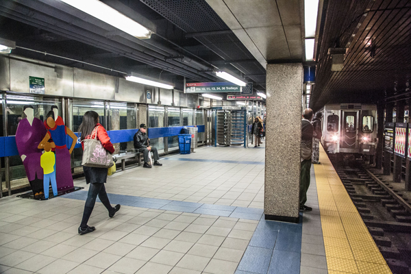 SEPTA subway stop with train arriving