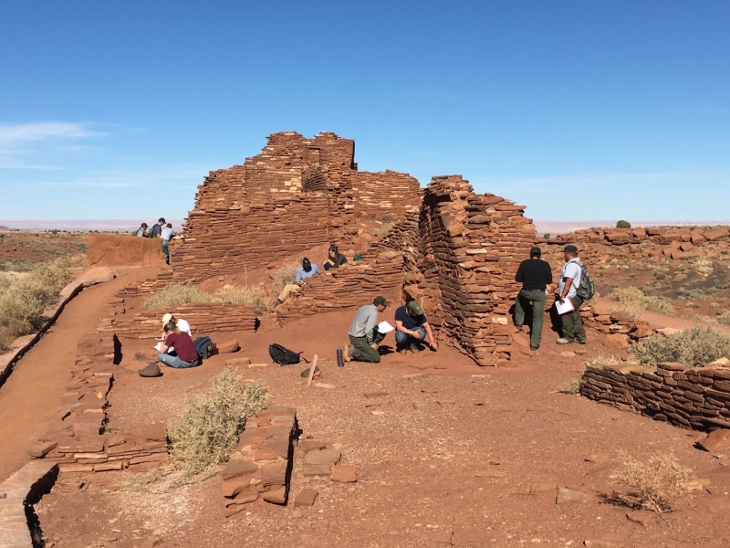 Ruins of building in dessert. 