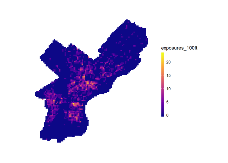 Map showing tobacco seller in Philadelphia. Main concentrations are in the center and southern regions of the city.