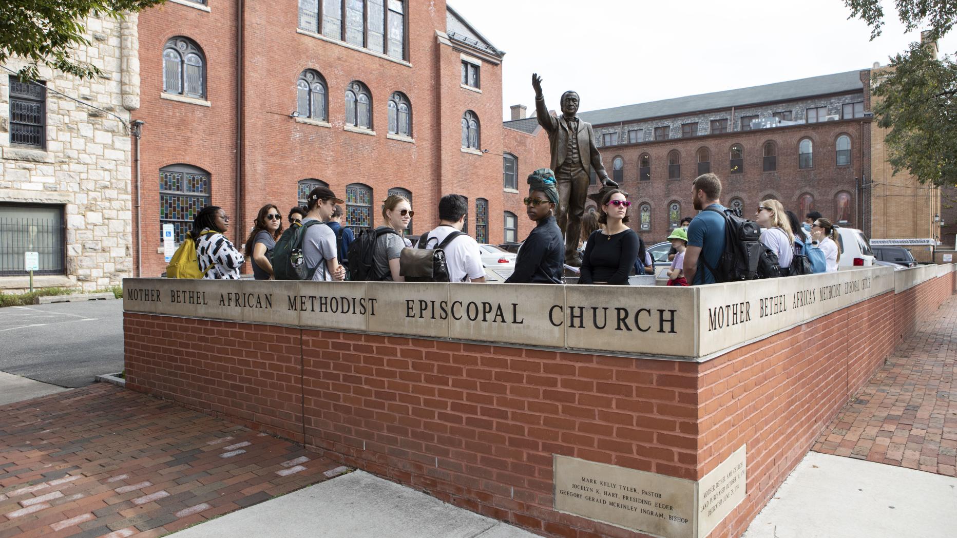 First-year Historic Preservation students on a site visit at Mother Bethel African Methodist Episcopal Church.