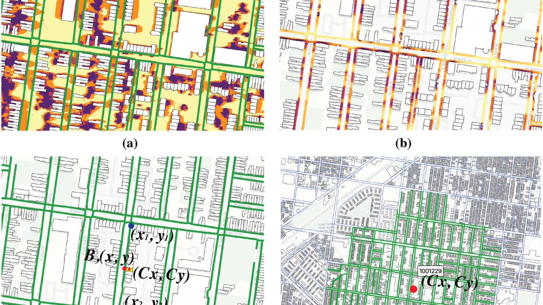 Figure estimation of heat hazard along sidewalk and building level heat hazard