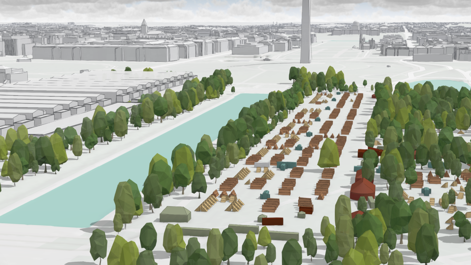 3D diagram of a series of structures in an urban setting
