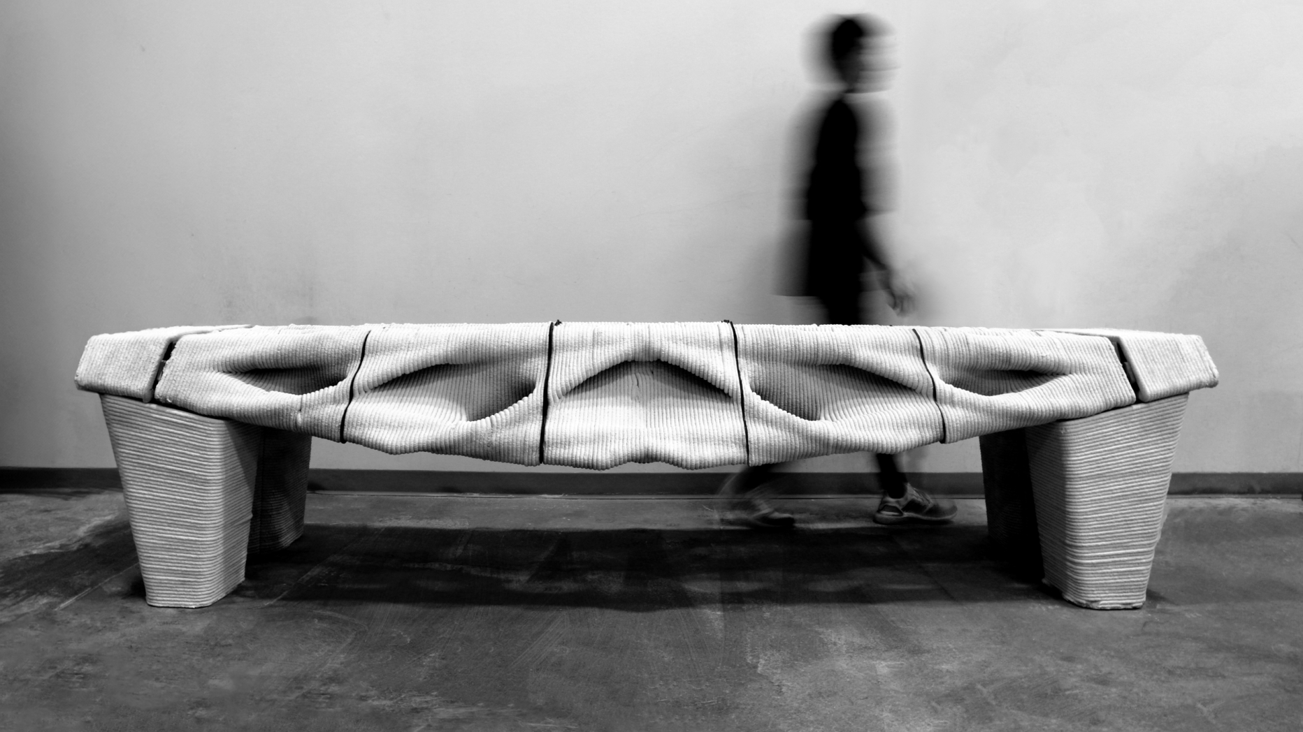 3D concrete printed post-tensioned 3-meter beam structure. Image credit: Hua Chai, Polyhedral Structures Lab, University of Pennsylvania.