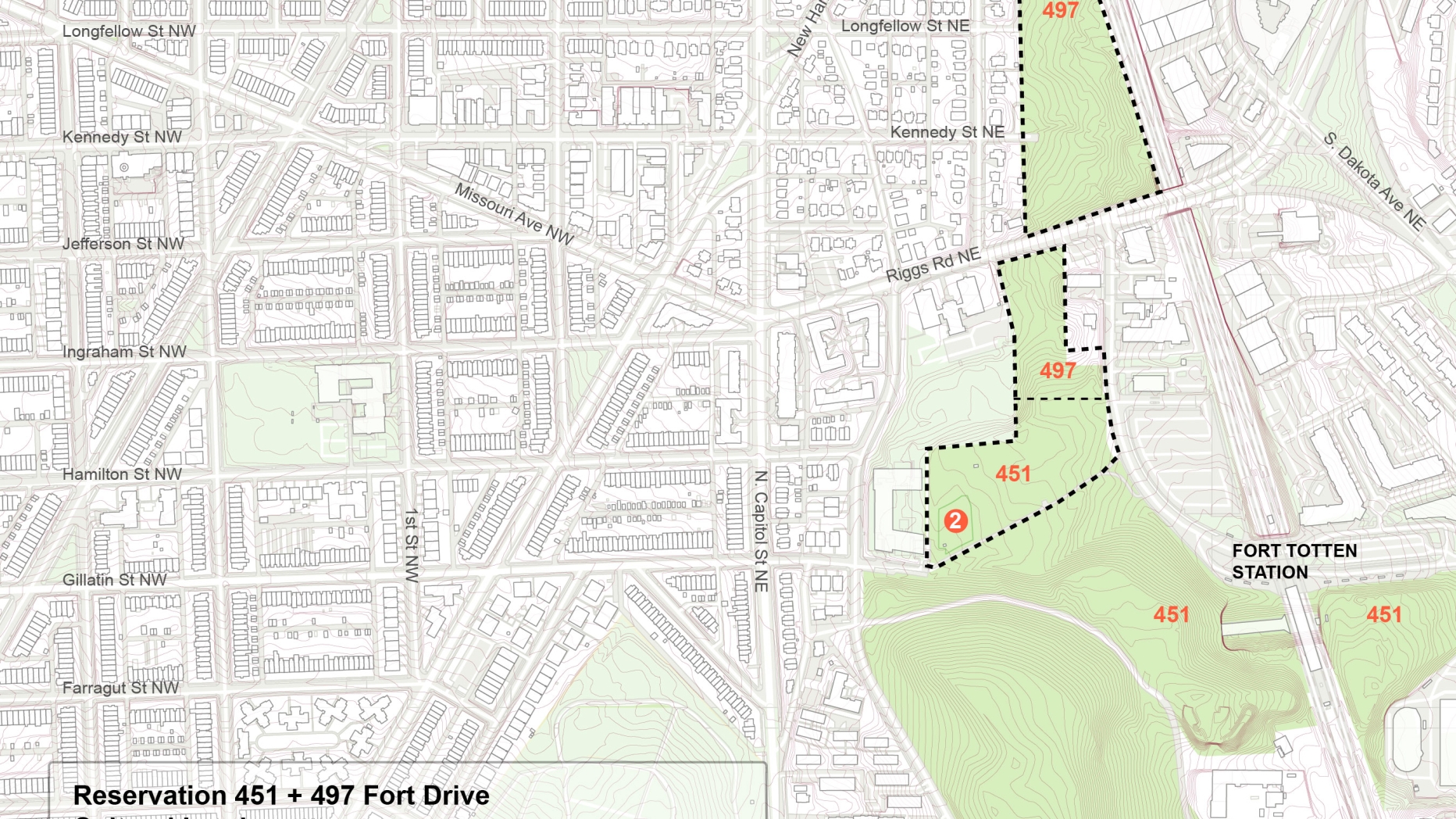  Map of fort drive cultural landscape. Key landmarks are the Blair road and Mamie D Lee cultural garden