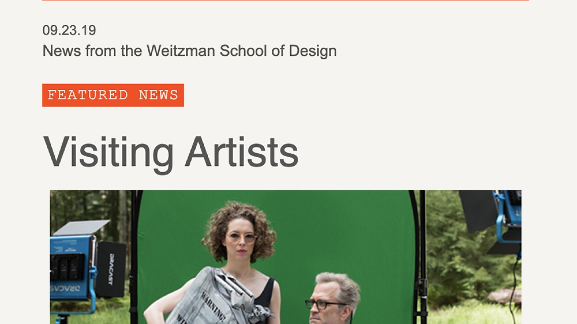 Sample email newsletter with photo of Mary Reid Kelly and Patrick Kelly