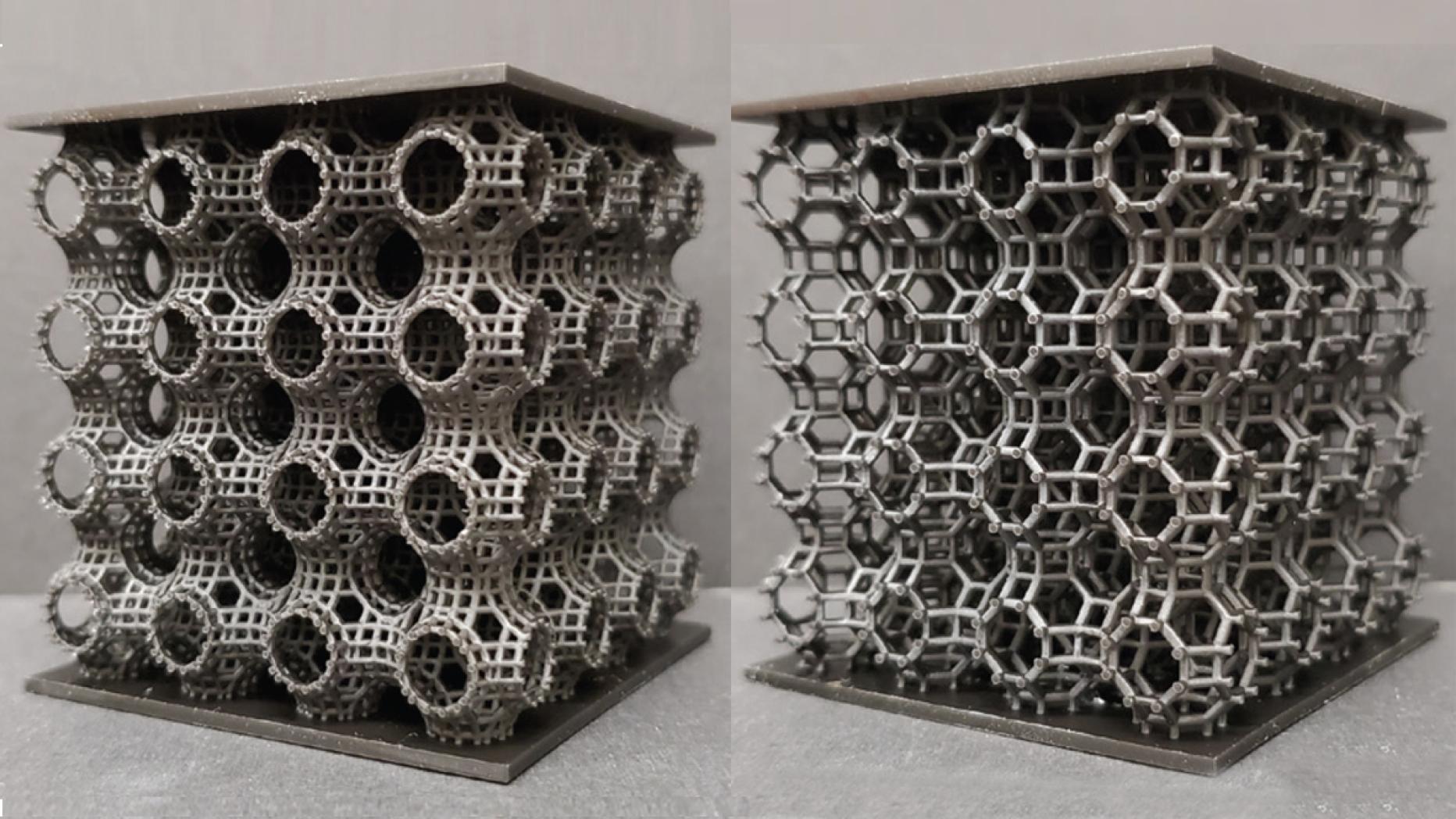 Two square forms composed of sandwiched honeycomb structures 