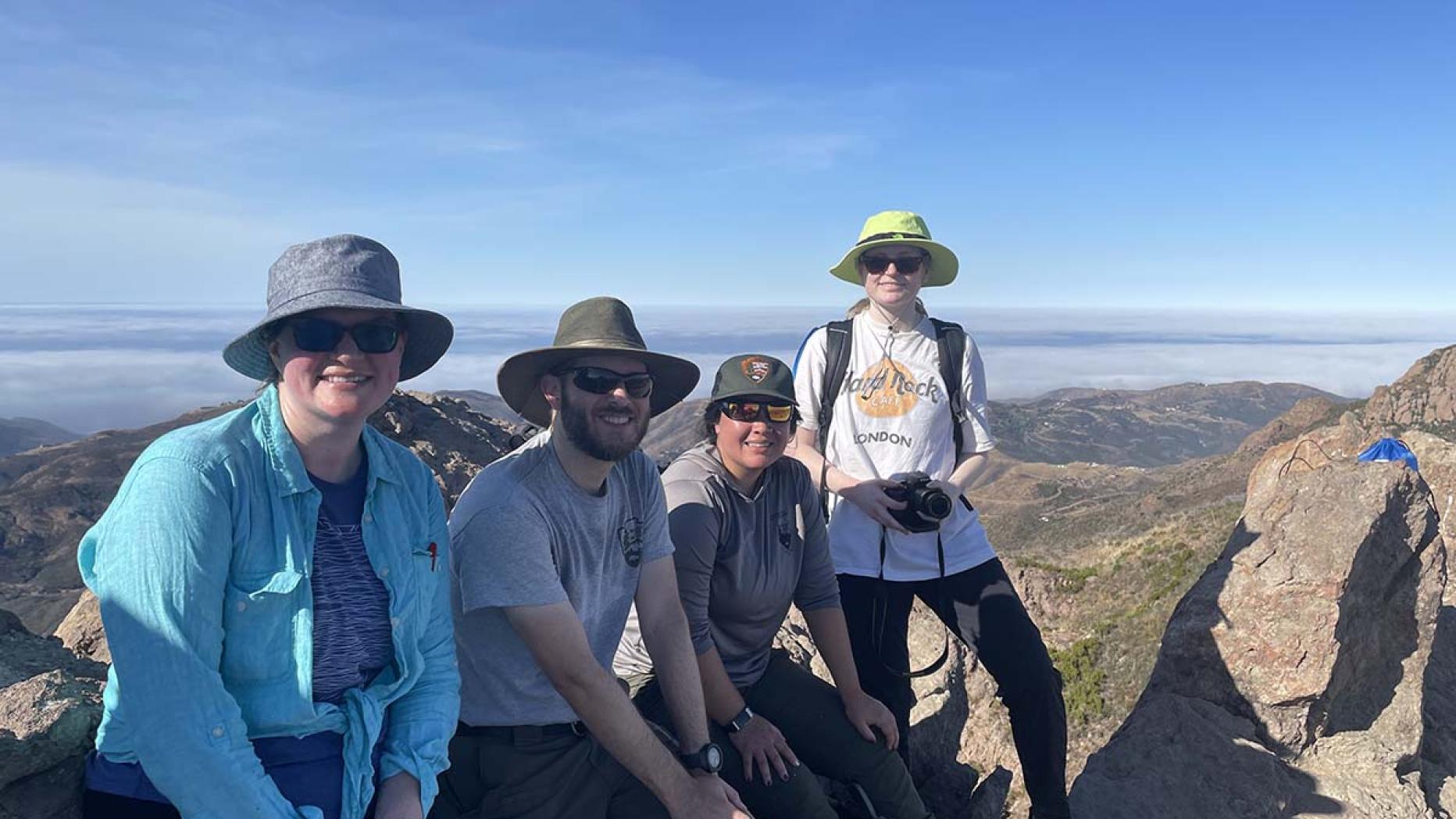 Viewpoint northfrom Sandstone Peak in the Santa Monica Mountains above Malibu with the Pacific Ocean visible in the background,