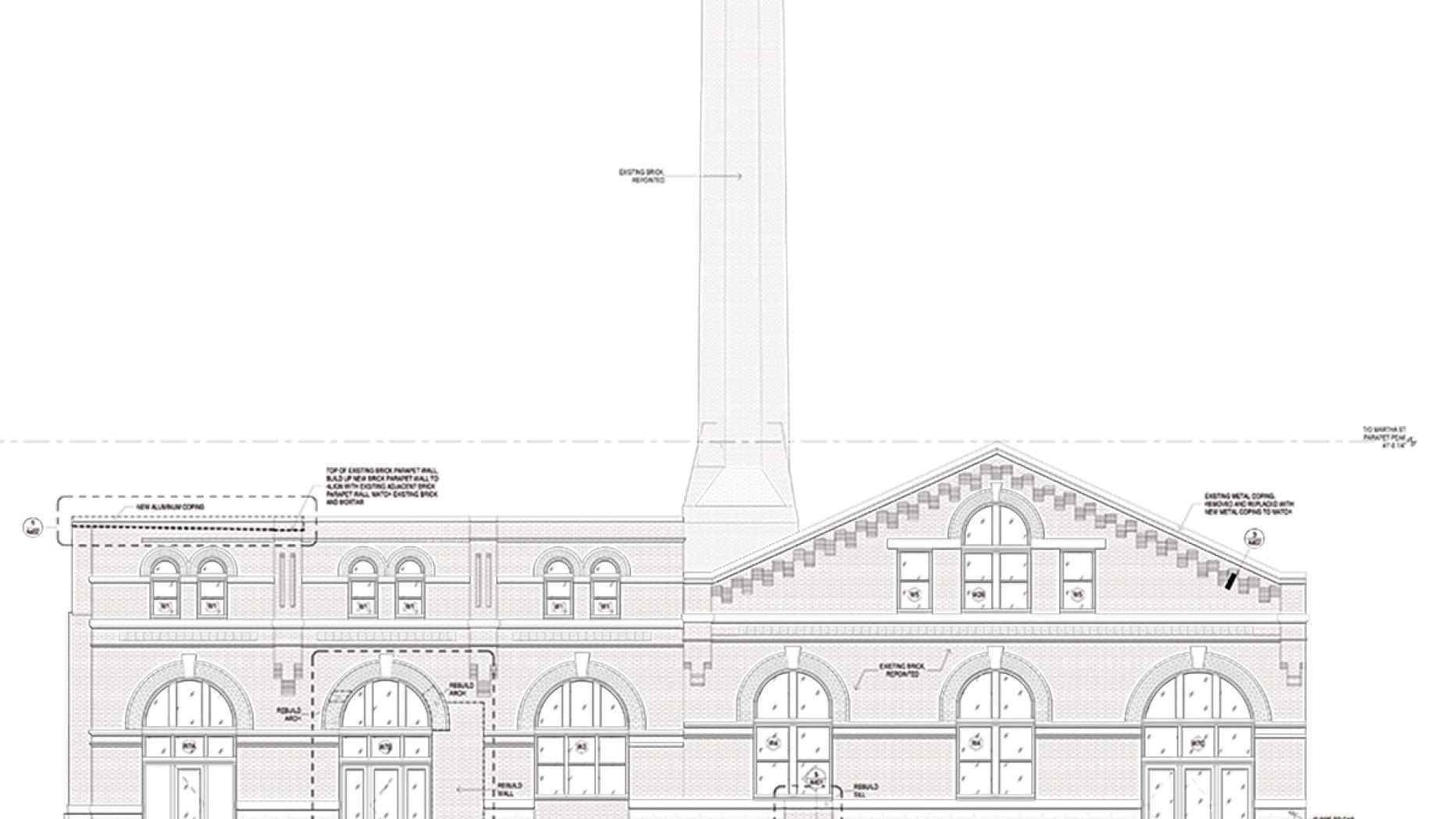 Exterior elevation conveying proposed work for main façade