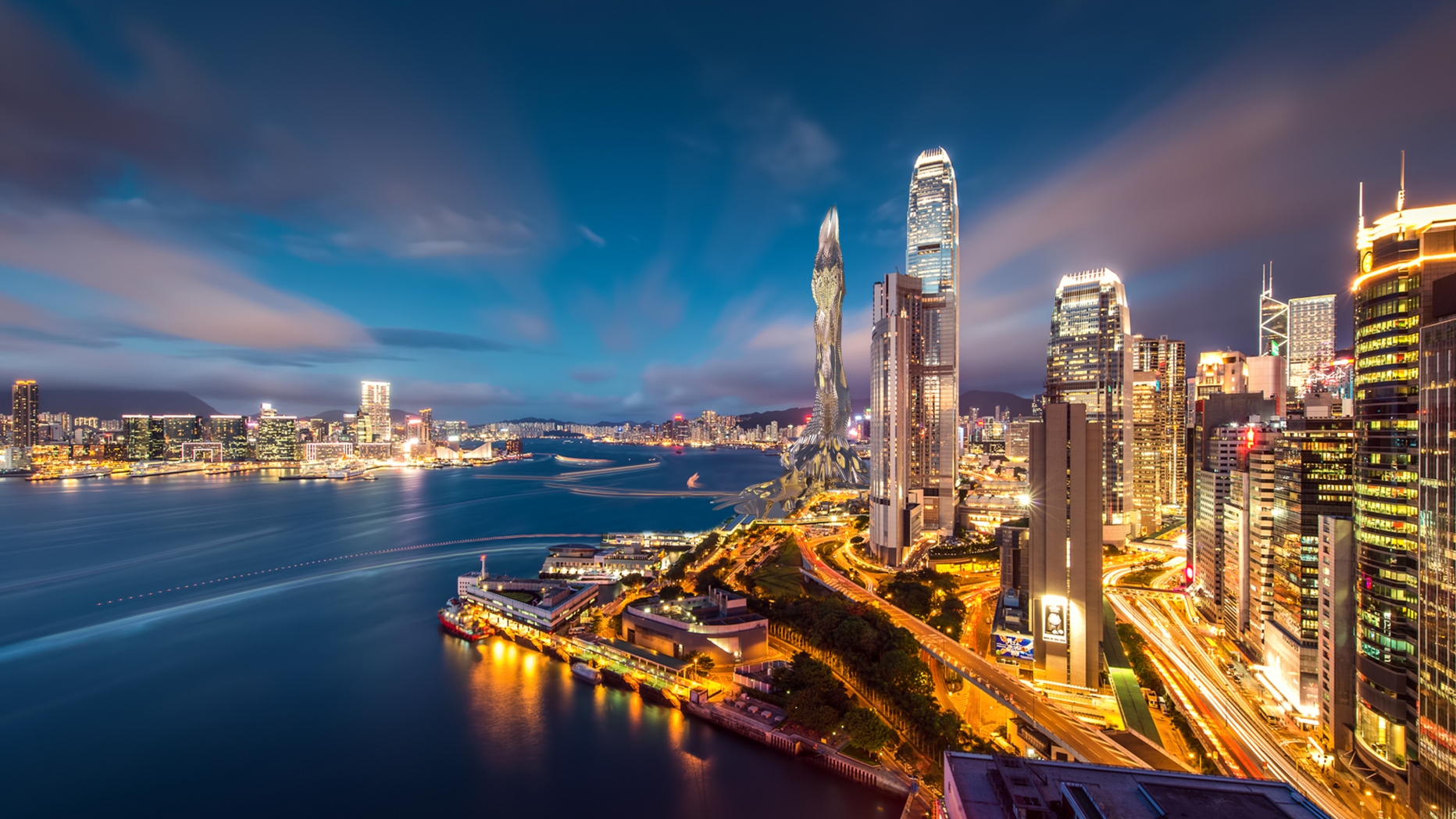 City skyline next to river