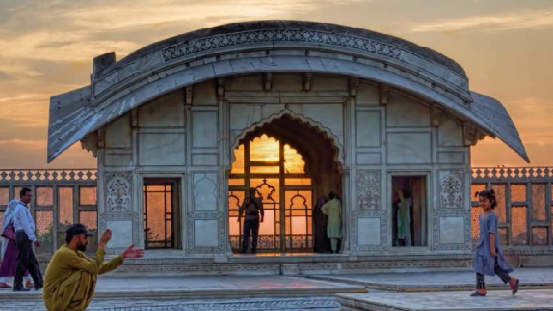 Marble pavilion at sunset