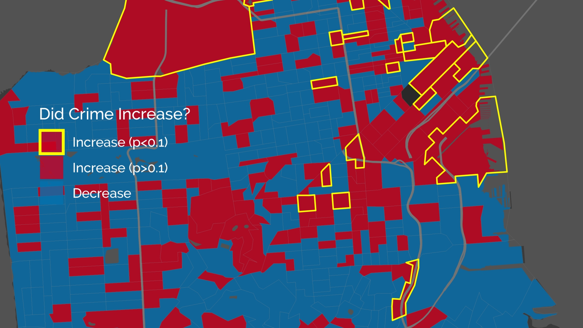 Chart showing that gun violence increased and decreased in San Francisco equally over from 2009 to 2013