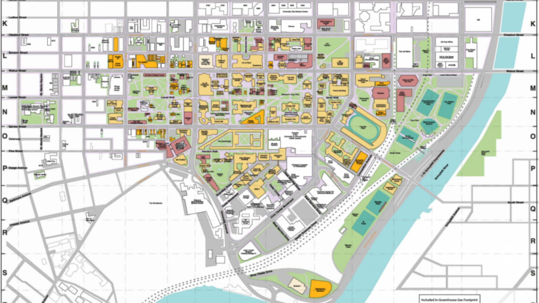 Map of UPenn campus with different types of buildings labeled.