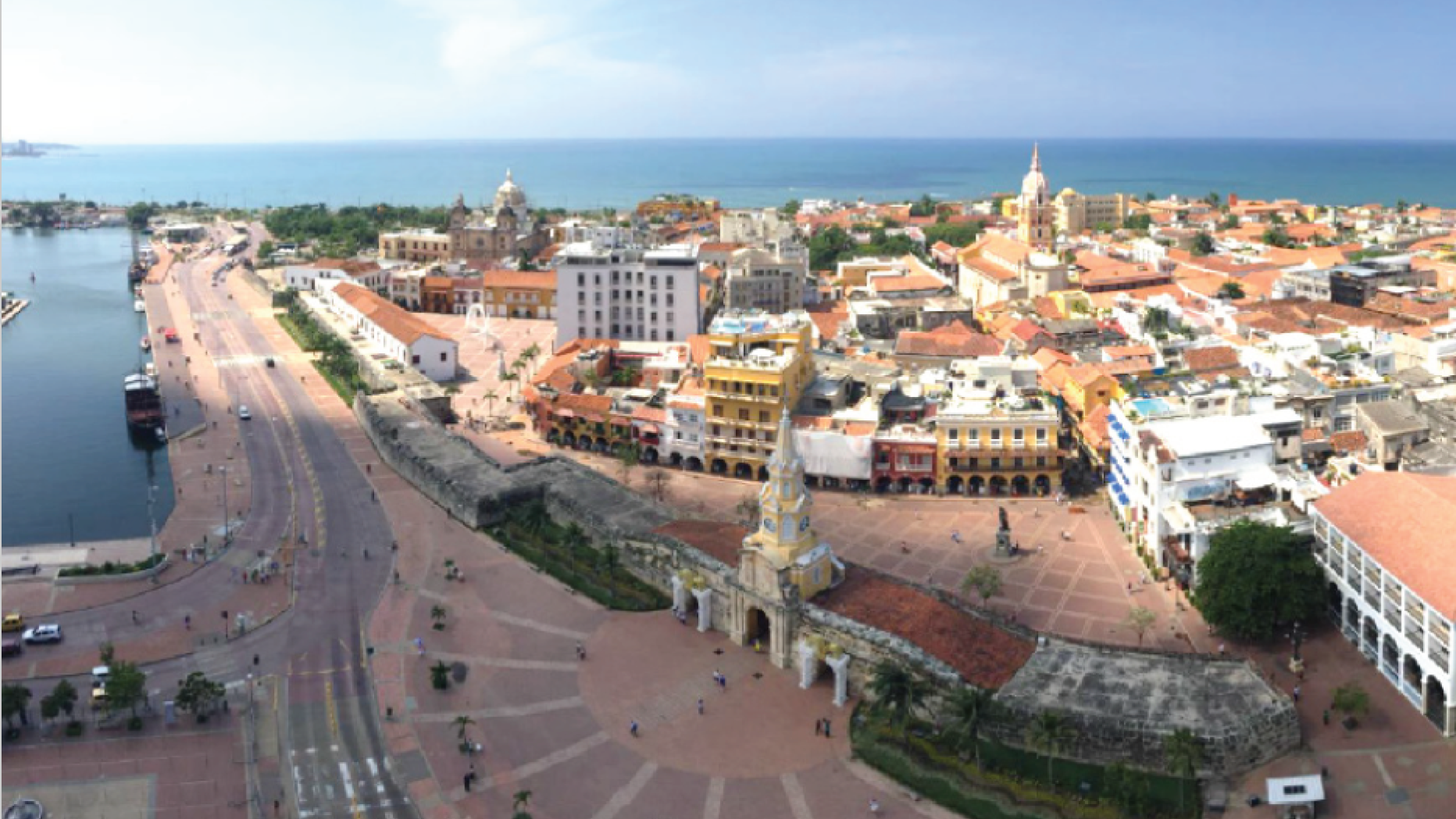 Aerial view of a city on the waterfront 