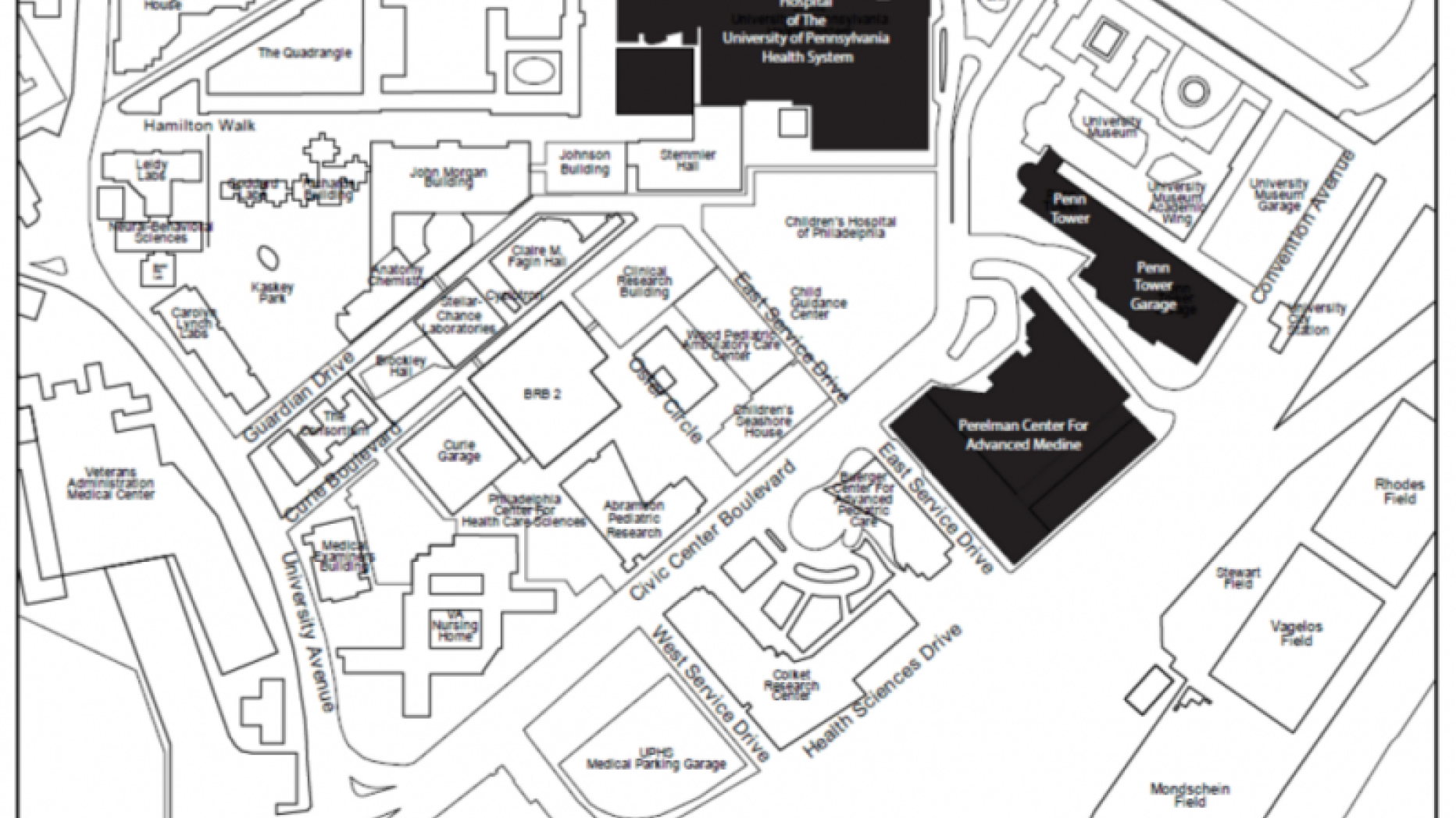 Map of University of Pennsylvania health system.