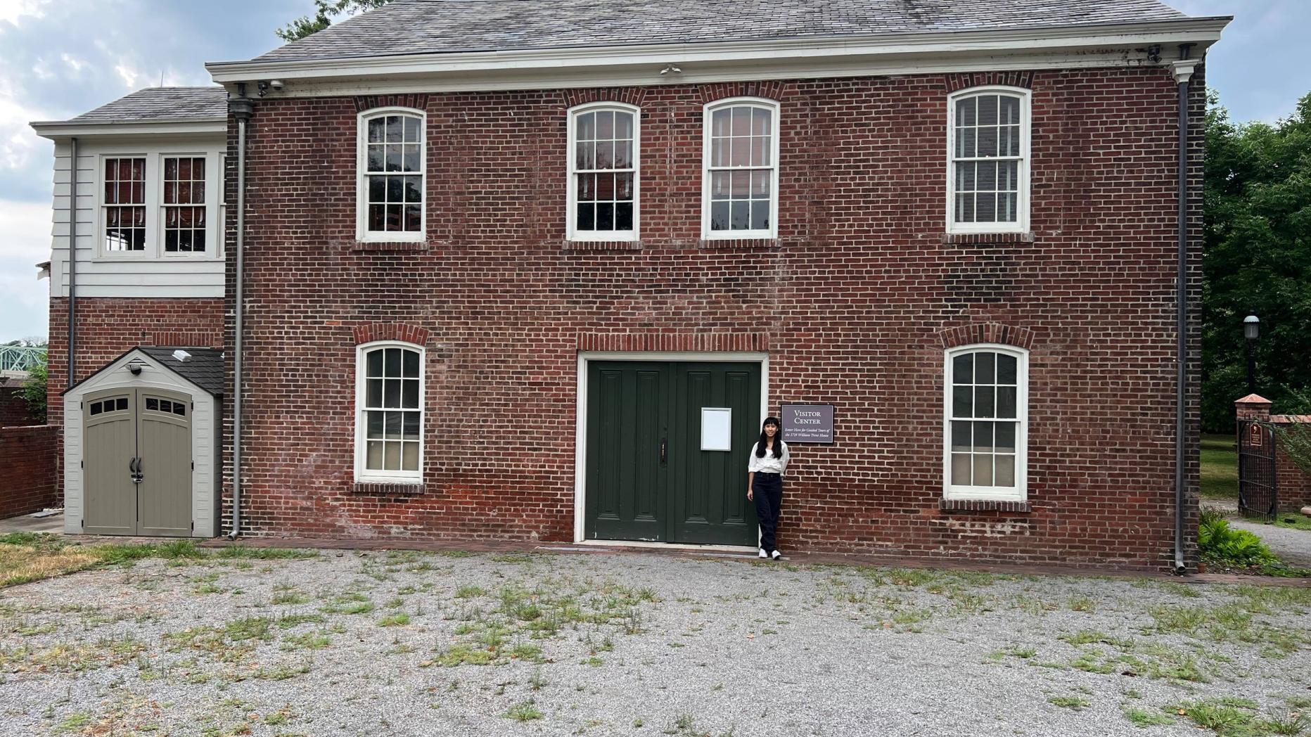 The entrance and east facade of the visitor center of the 1719 William Trent House Museum.