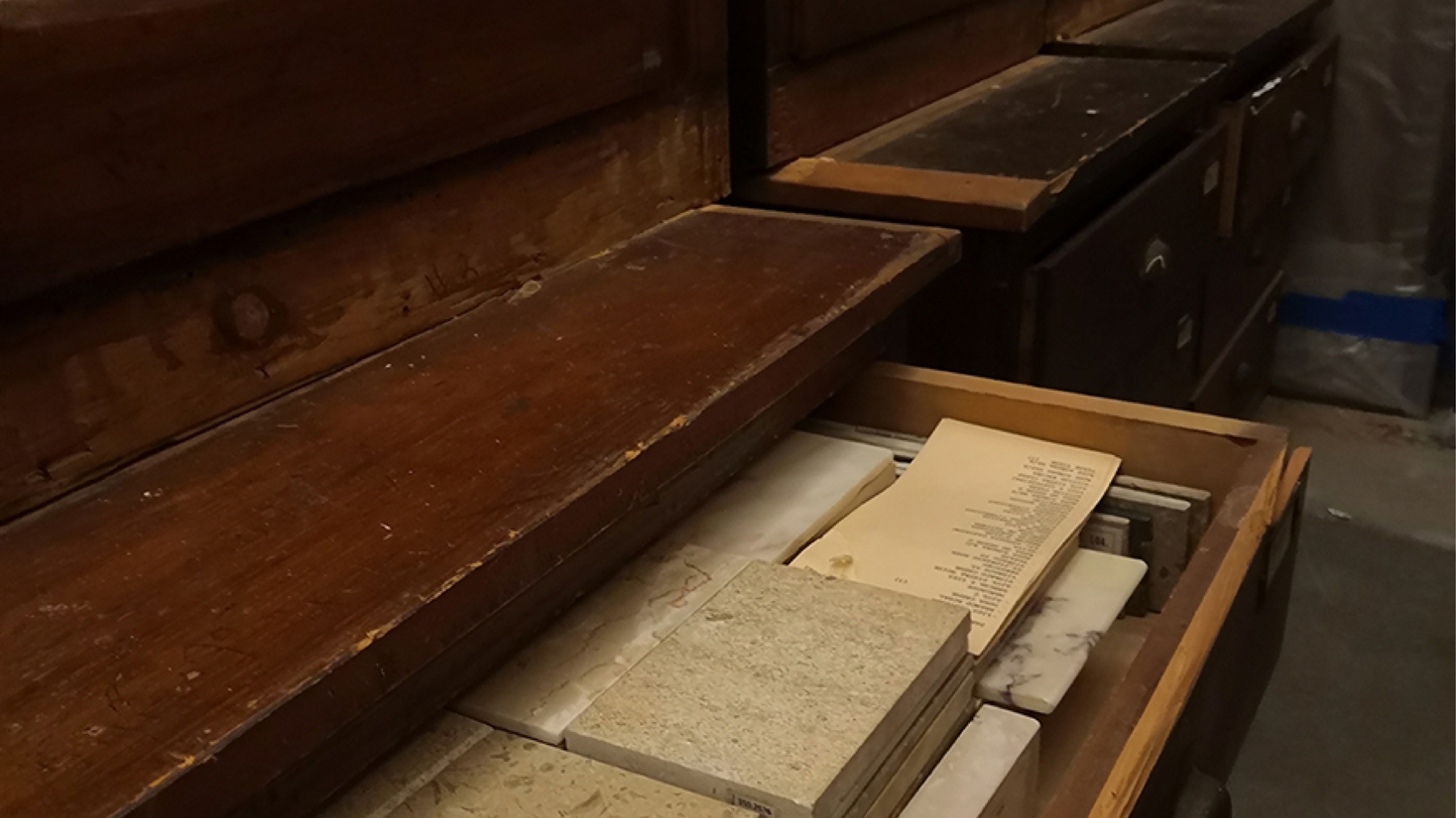 Specimens in the lower drawer of Vermont Marble Collection