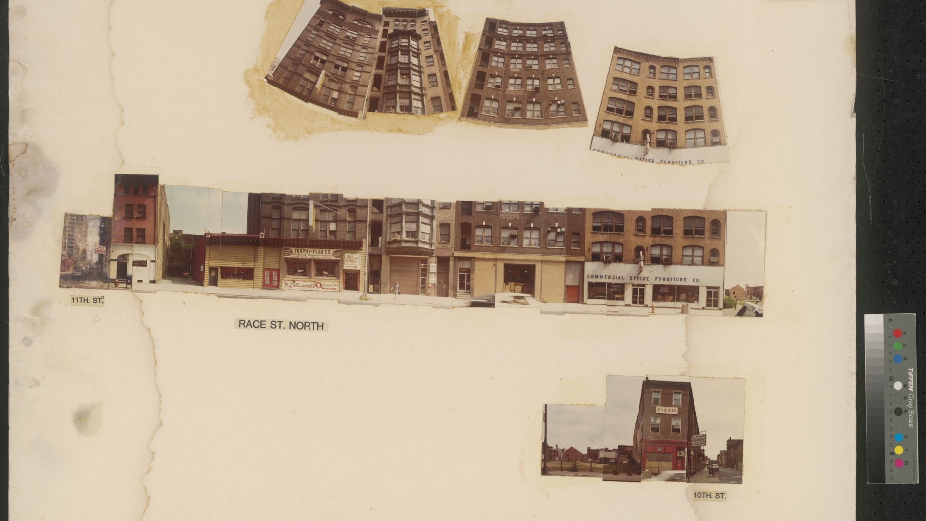 One panel out of a six-panel street view panorama of Philadelphia's Chinatown made by Sabrina Soong in the late 1970s