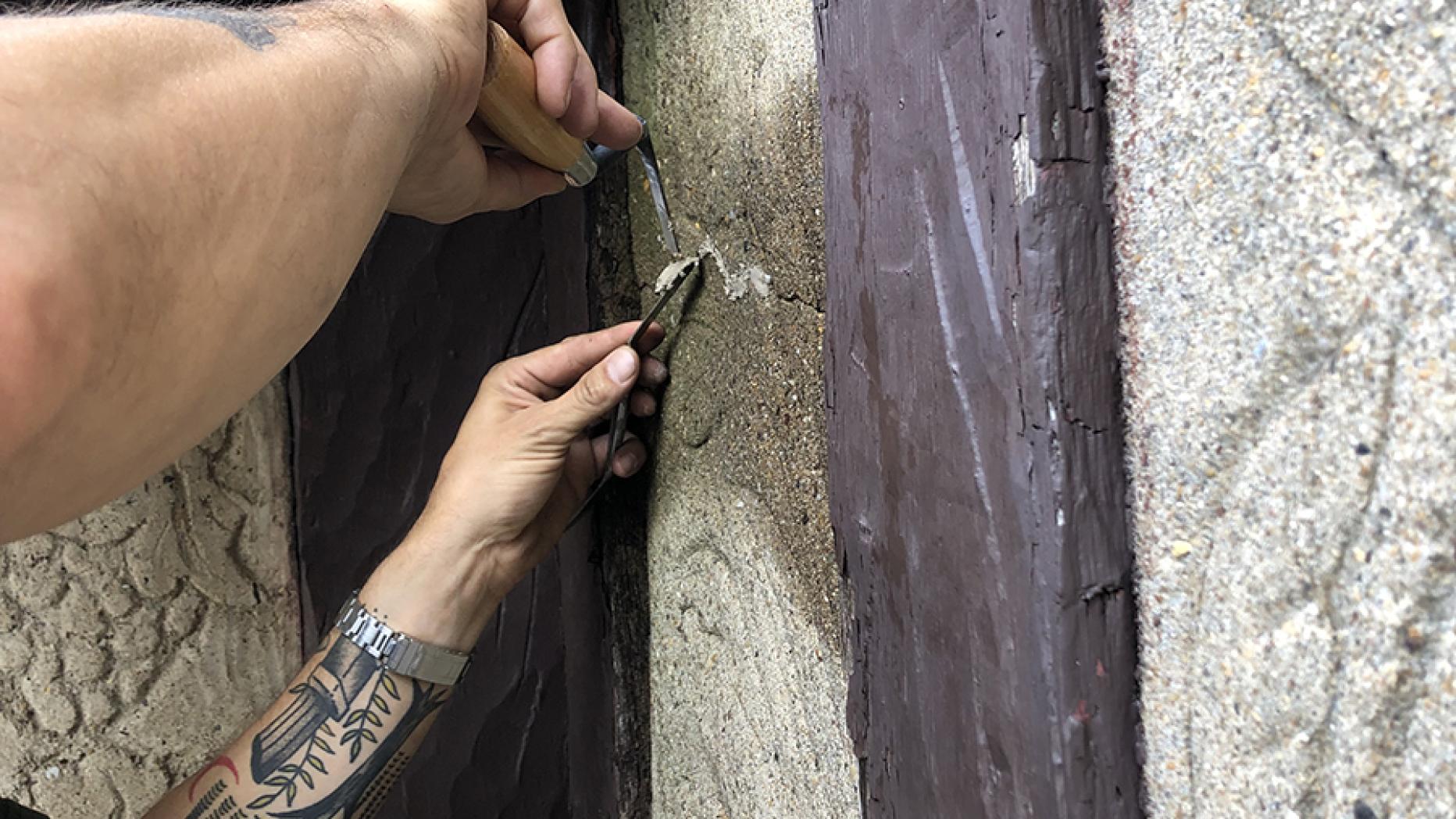 Patching a crack in a stucco panel 