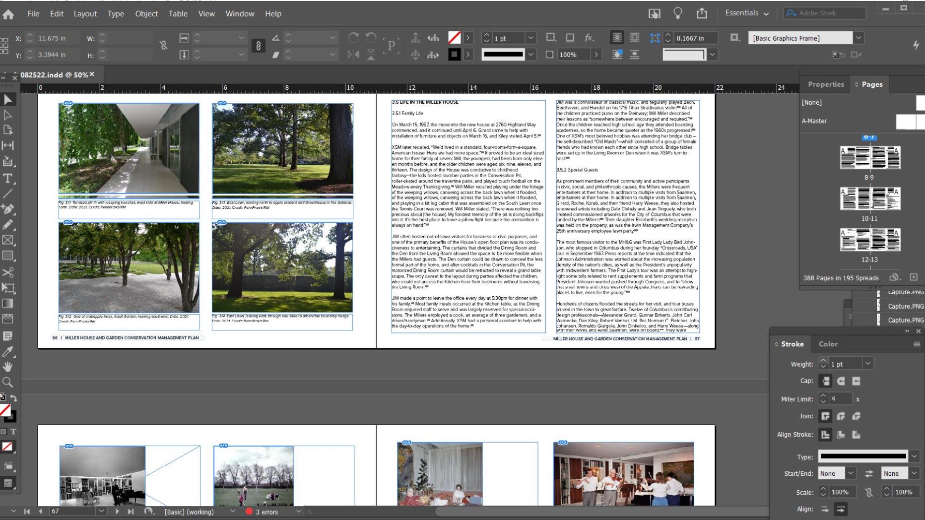 screenshots of InDesign workspace to show the size of the plan