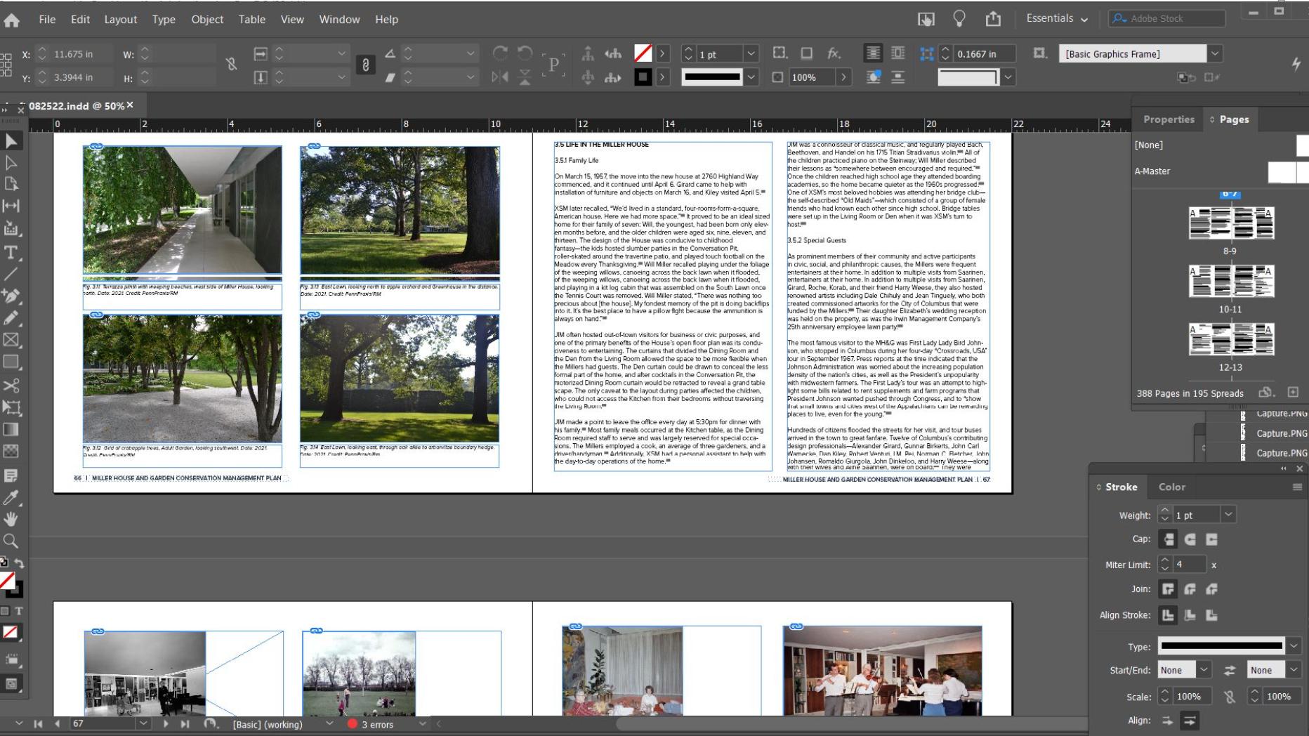 screenshots of InDesign workspace to show the size of the plan