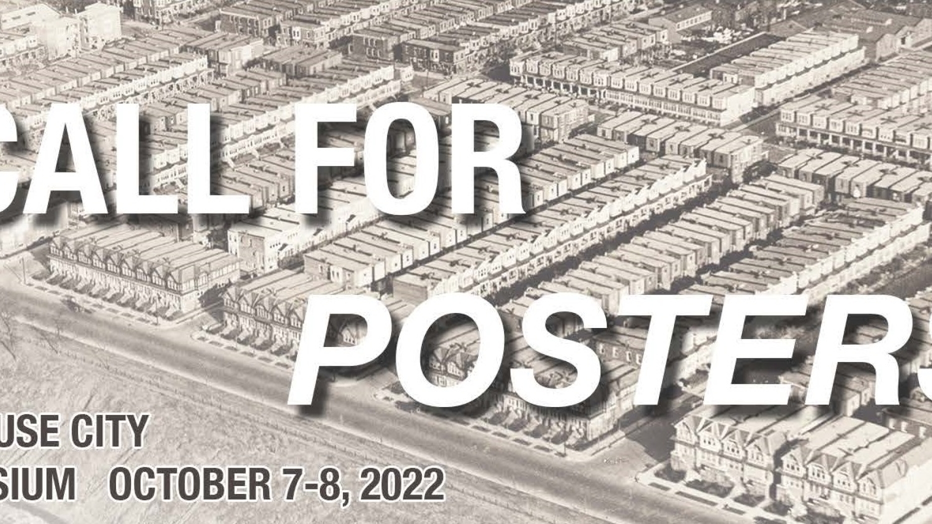 "Call for posters" text on aerial view of city 