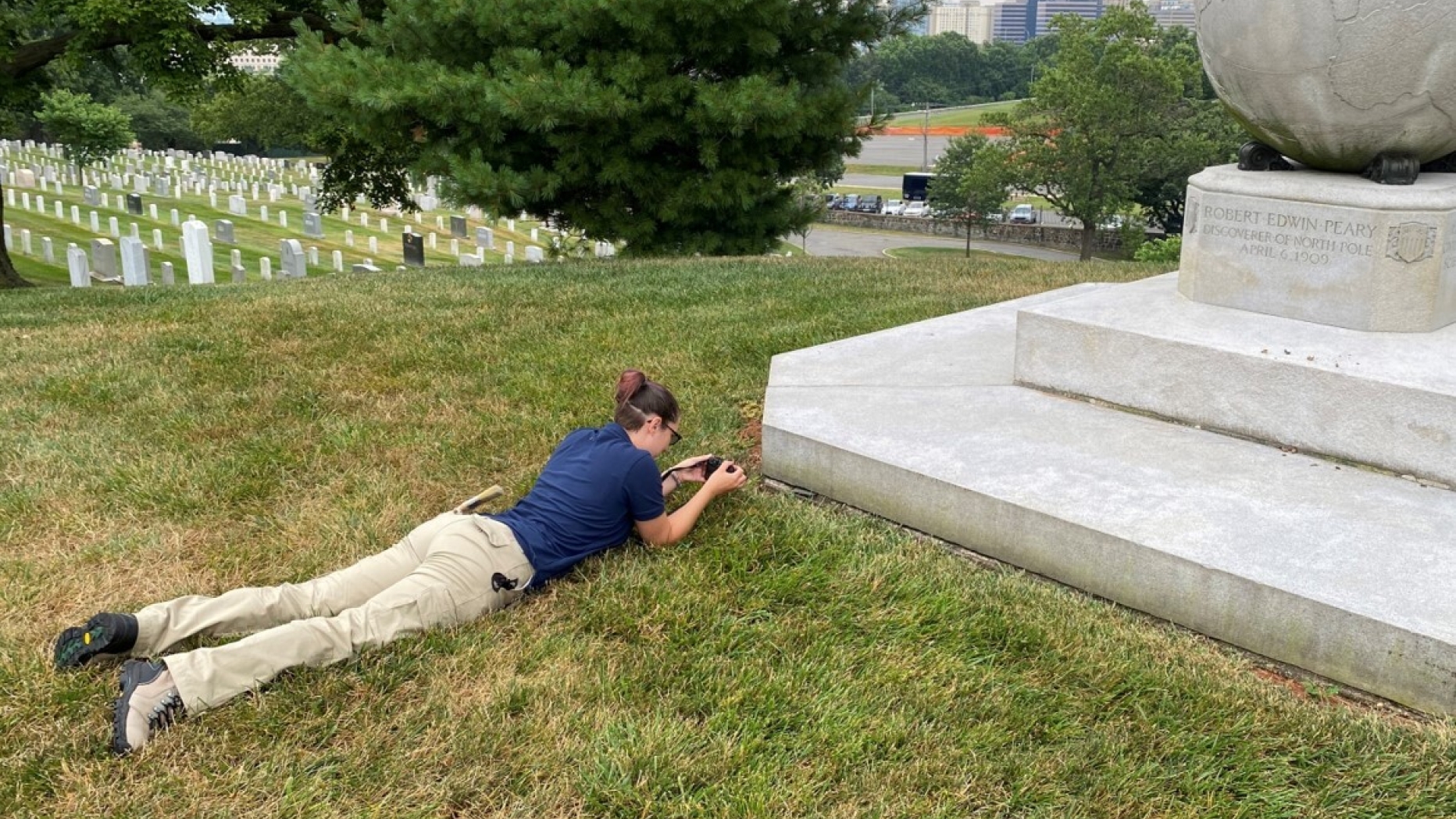 Alli Davis performs photographic survey documentation at Arlington National Cemetery.