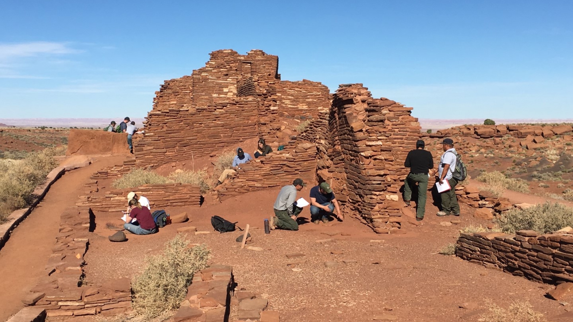 Ruins of building in dessert. 