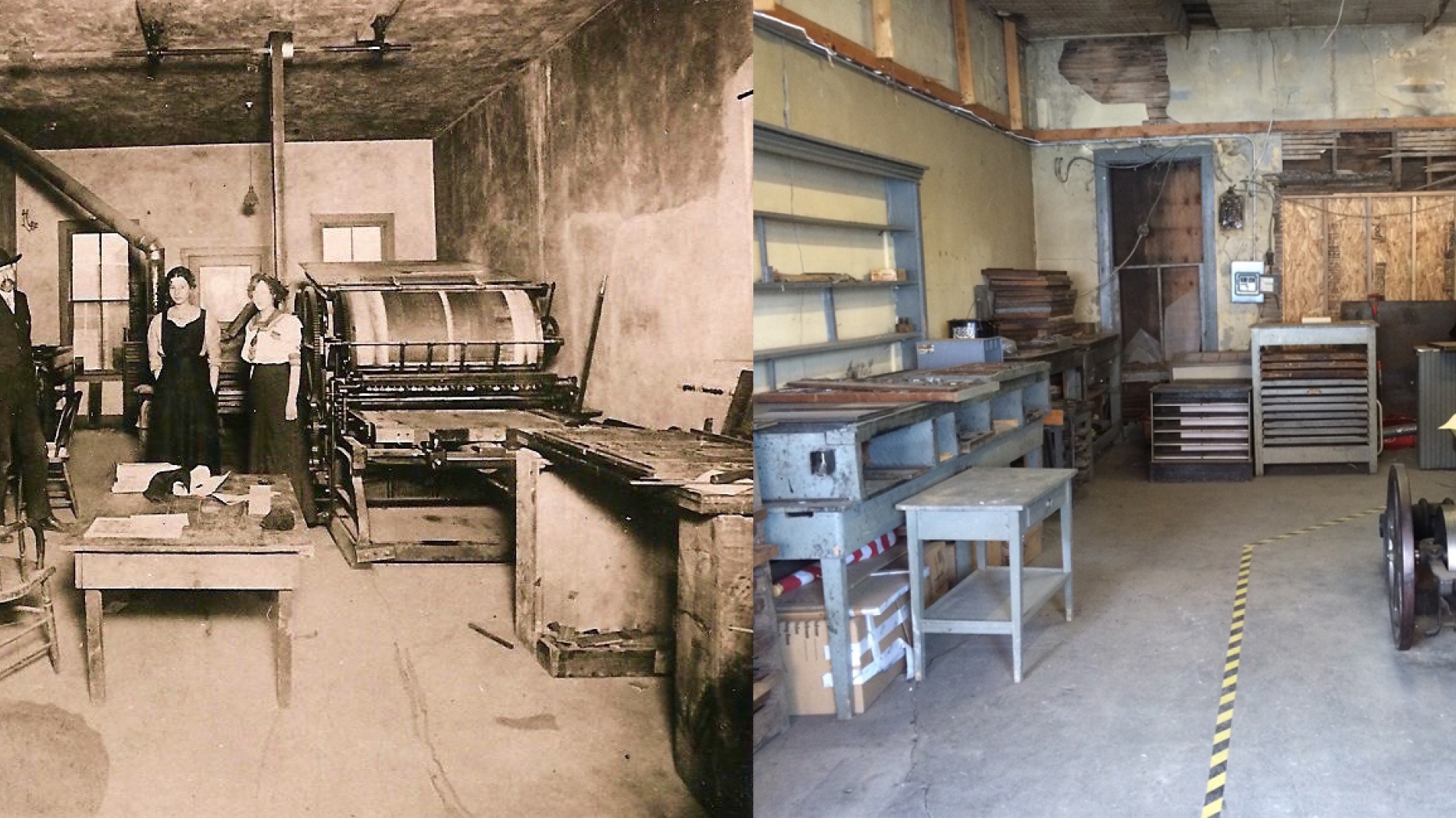 Mancos Times Tribune building, ca. 1912 and today