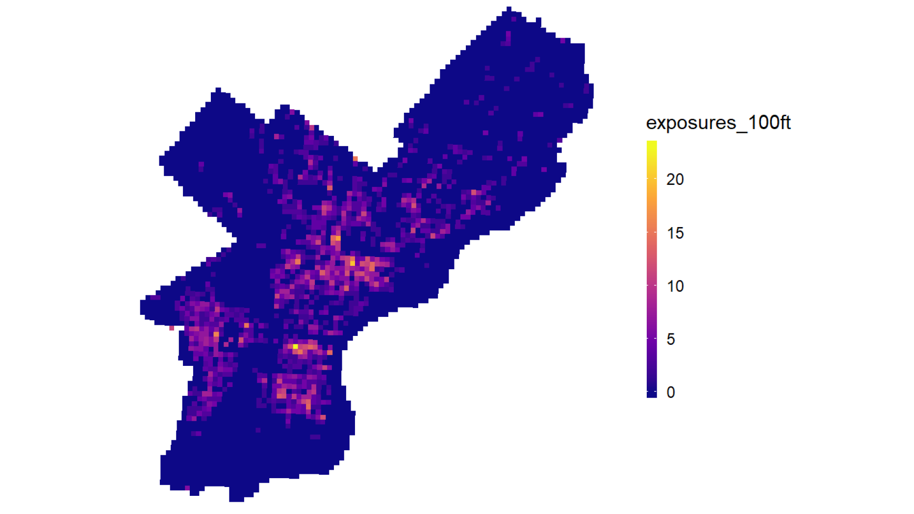 Map showing tobacco seller in Philadelphia. Main concentrations are in the center and southern regions of the city.