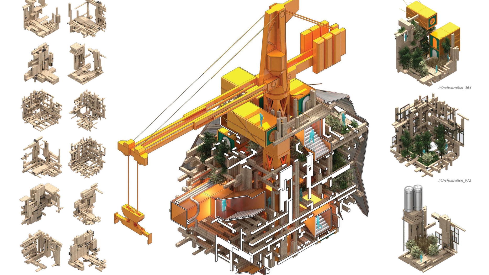 Crane and samples of pipe networks