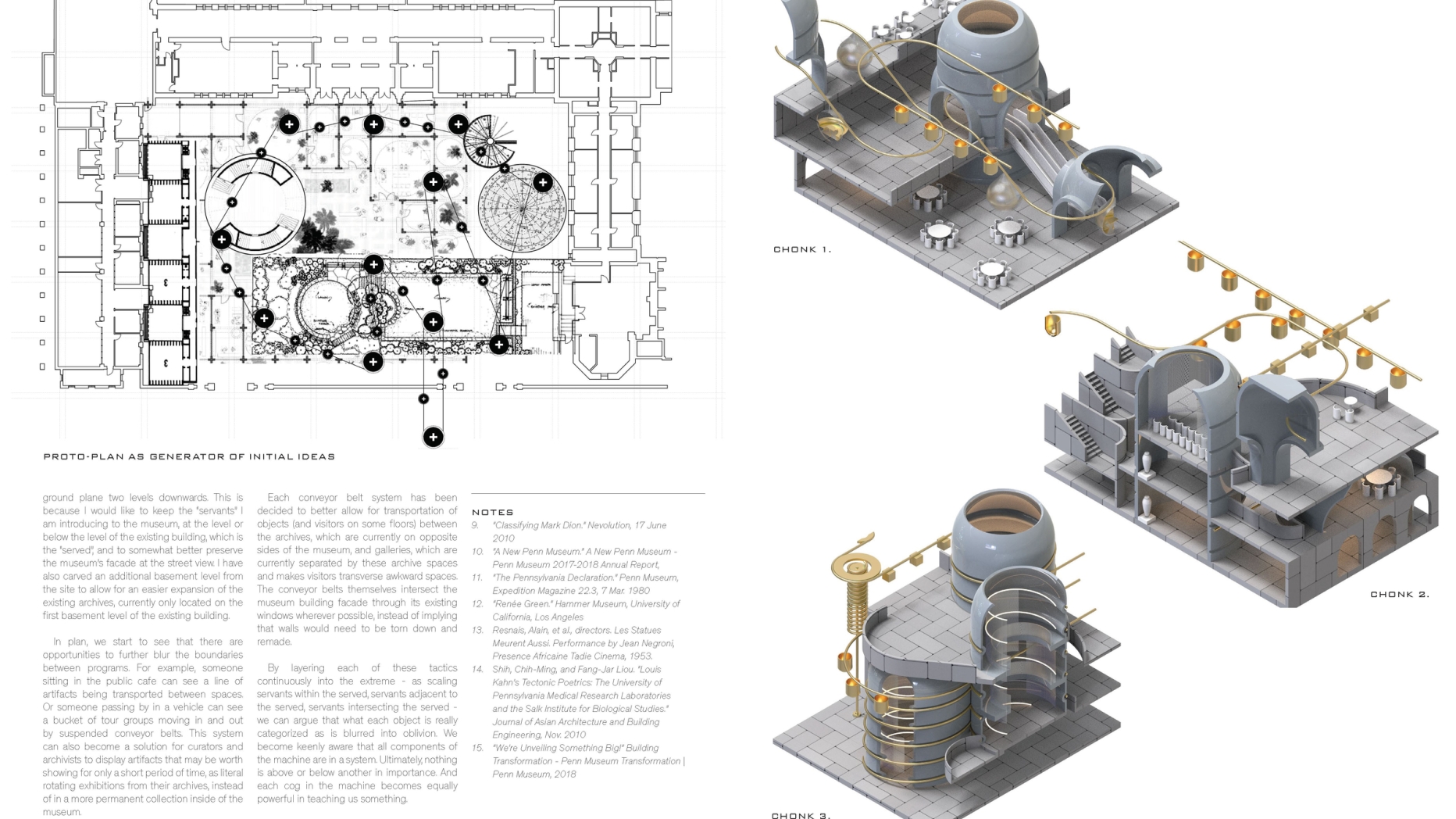floorplan and cutaways of sections of the space