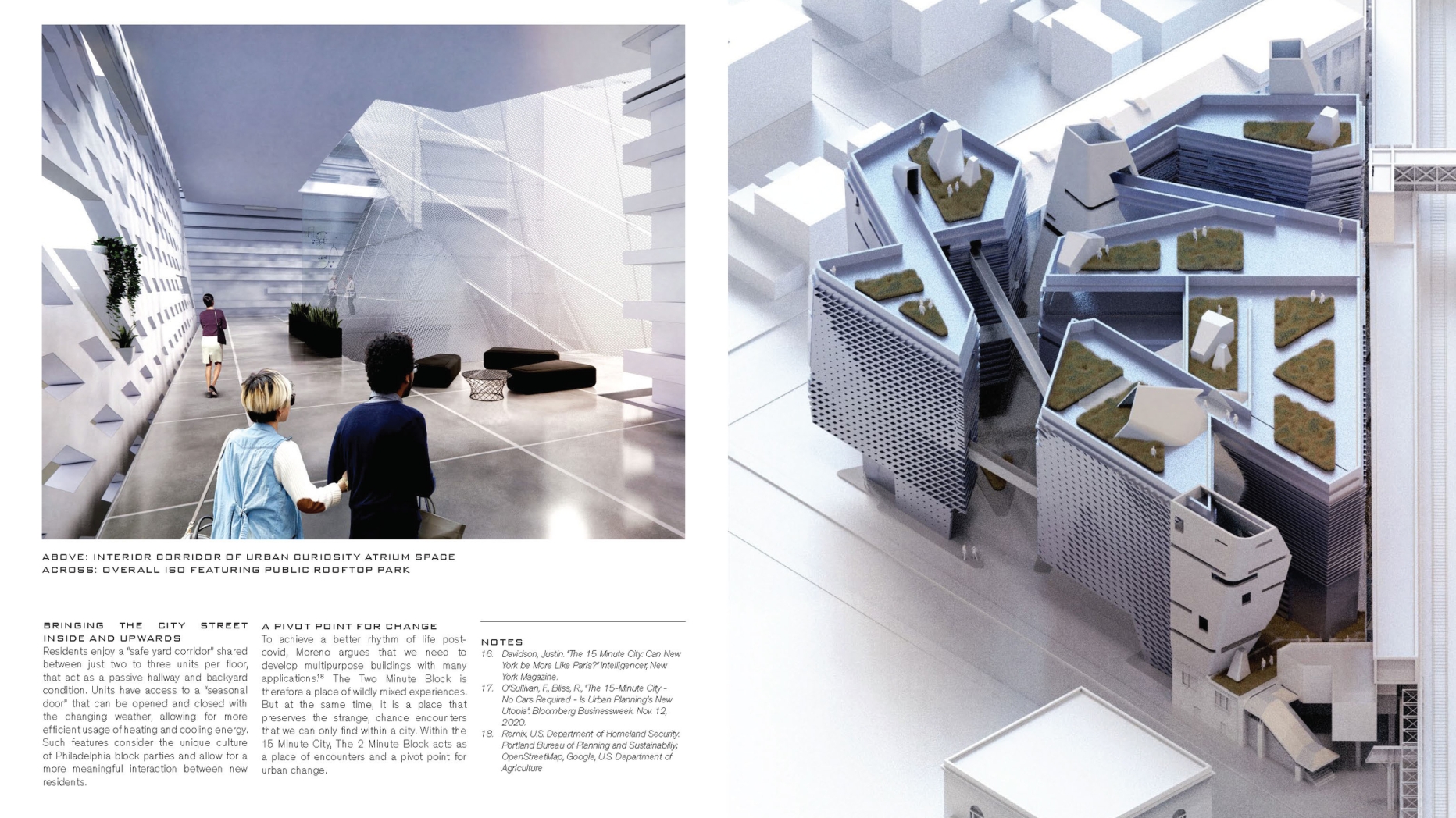 Angular apartment building with roof garden and areal walkways 