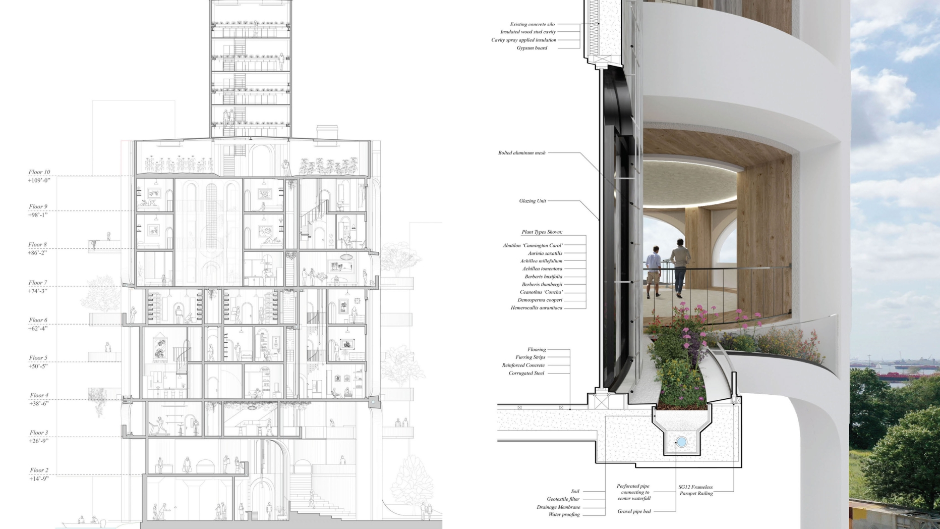 Rendering of balcony area on same building