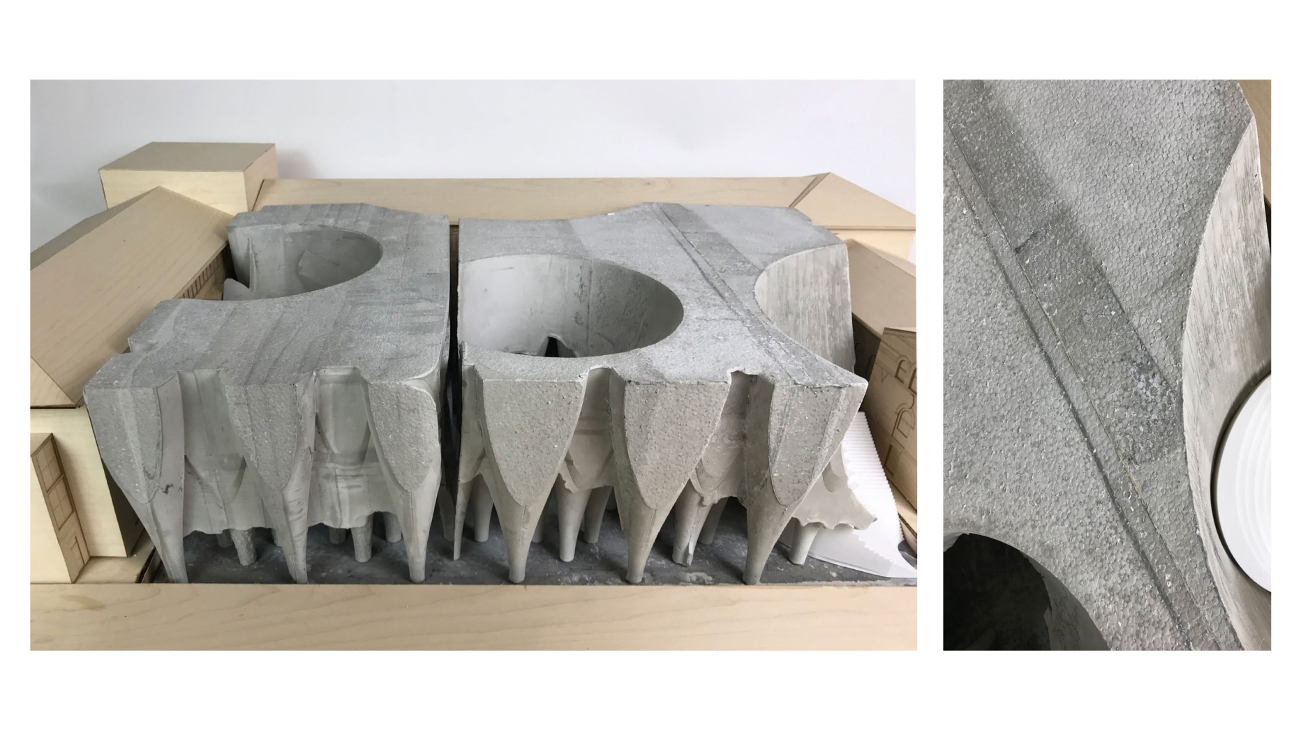 Model of same building cast in concrete