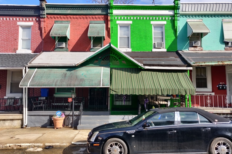 Colorful rowhouse porches