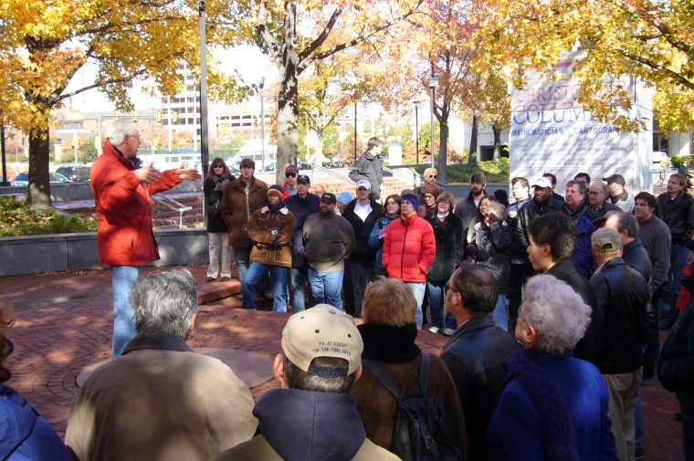 Man talks to crowd participating in the Central Delaware riverfront planning process