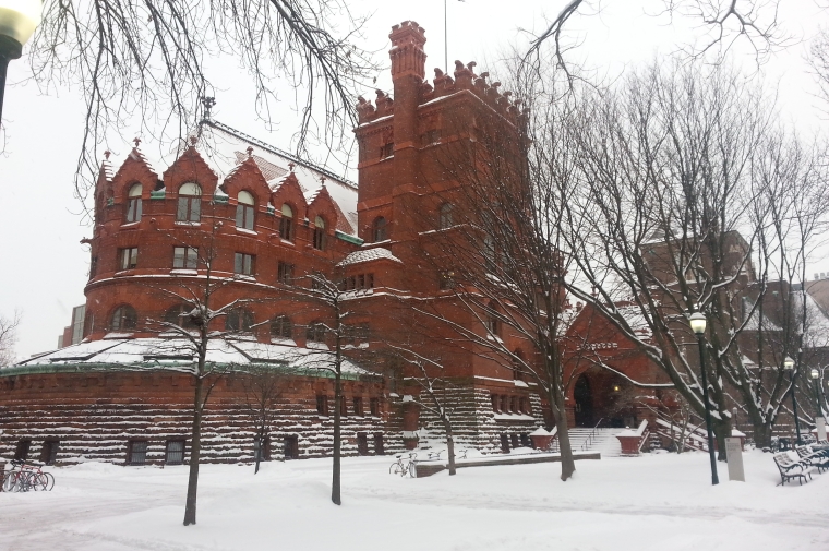 Snow covered Fisher Fine Arts Library