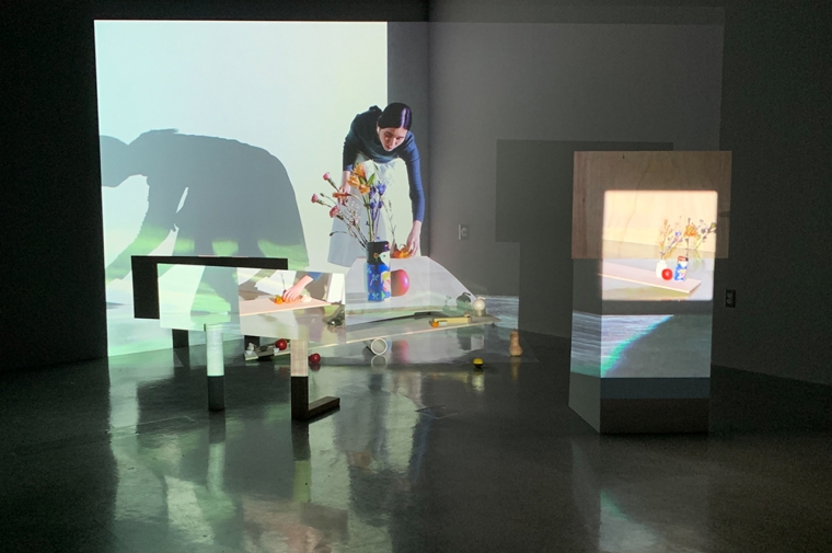 Installation view of artist performing