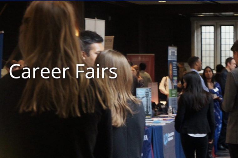 Students waiting in line at a career fair.