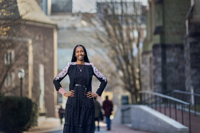 Lenneiye posing for the camera on Penn's campus