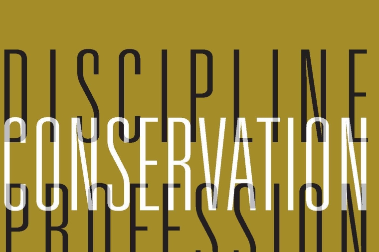Green journal cover with overlapping words Discipline, Conservation, and Profession
