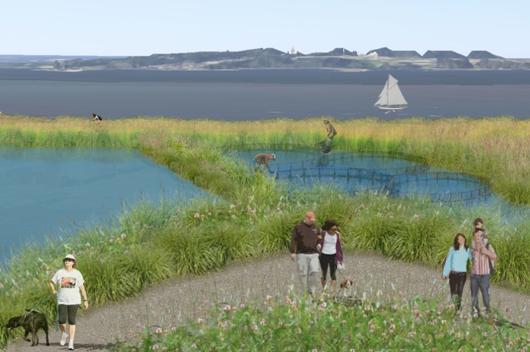Rendering showing path along water
